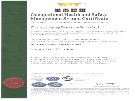 OHSAS18001职业健康安全管理体系认证证书英文